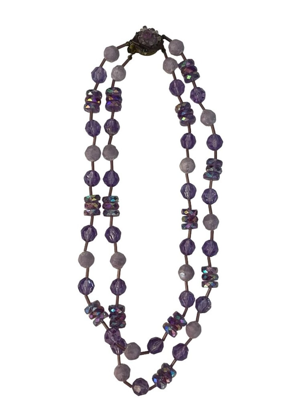 Vintage West Germany Purple Beaded Necklace Double Strand Glass 18 Inch